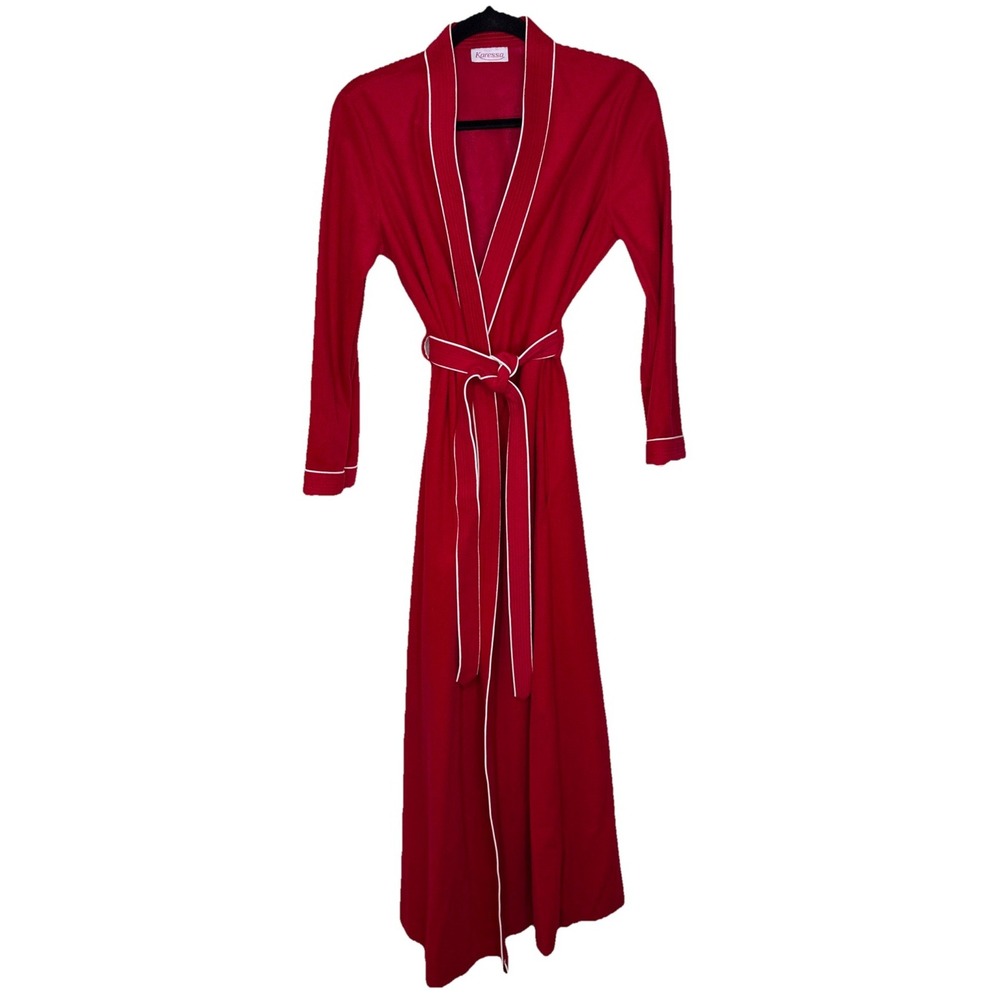 Vintage Karessa Red Velour‎ Long Robe Wrap Around Women's Small Medium NWT